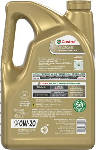 Vista 4 de Castrol EDGE Extended Performance 0W-20 Advanced - Aceite de motor sintético completo, 5 cuartos de galón