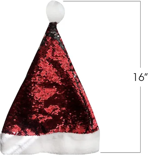 Vista 3 de ArtCreativity Sombrero de Papá Noel con lentejuelas, 1 unidad, sombrero de disfraz de Papá Noel con lentejuelas brillantes y pompón, accesorio