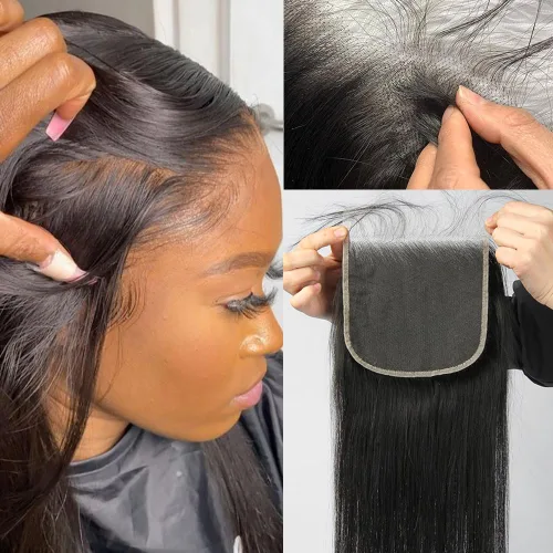Vista 17 de 13x4 Frontal de encaje ondulado del cuerpo, frontal de encaje suizo transparente HD invisible prearrancado con cabello de nacimiento de grado 12A