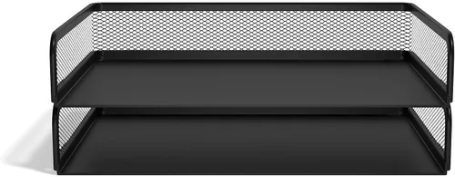 Vista 4 de Staples TRU RED TR57563-CC - Bandeja apilable de metal con carga lateral, color negro mate, paquete de 2 Desktop paper organizer for sorting