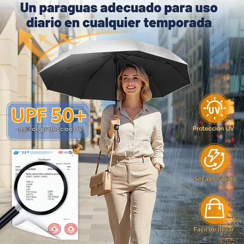 Vista 6 de ZOMAKE Paraguas UV para protección solar, paraguas compacto de viaje de 46