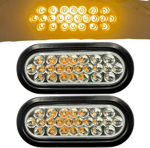 Vista 3 de Todos los productos para camiones estrella] Luz estroboscópica LED ámbar empotrada de 6" ovalada, 24 LED DOT/SAE aprobado y marcado, impermeable