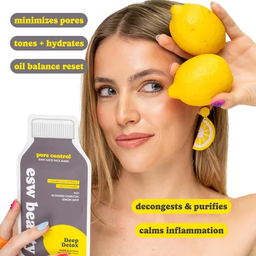 Vista 6 de ESW Beauty Deep Detox - Máscara Facial de Jugo Crudo para Control de Poros - Clarificante con Carbón Activado, Jugo de Limón y H2O para Piel Prone