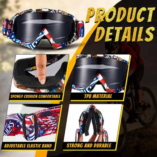 Vista 3 de Dunzy Gafas de motocross para motocicleta, ATV, motocross, para adultos, hombres y mujeres