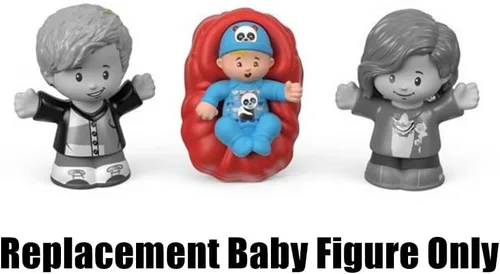 Vista 4 de Pieza de repuesto para la familia Fisher-Price Little People Big Helpers - FRM72 ~ Figura de bebé de repuesto en traje de panda azul y canasta roja
