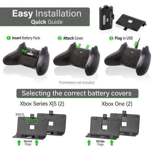 Vista 3 de Nyko Xbox Power Kit Plus for Xbox Series XSOne - Rechargeable Battery Kit with 2 Batteries, Black Covers, 8-Foot Micro-USB Charge Cable - Ultimate
