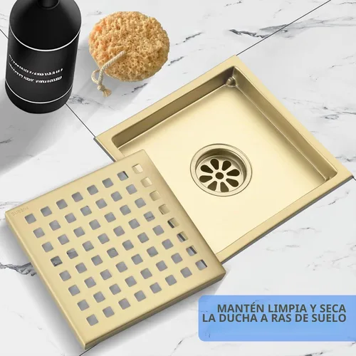 Vista 7 de Juego de 2 desagües de ducha de acero inoxidable 304 de 6 pulgadas, kit de drenaje cuadrado dorado cepillado con brida, rejilla de cubierta