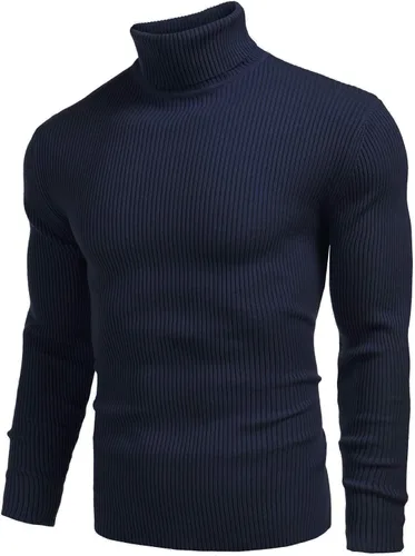 Vista 2 de COOFANDY - Suéter de punto para hombre, acanalado, entallado y con cuello de tortuga