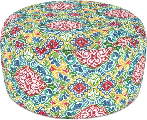 Vista 30 de LVTXIII Otomana inflable para interiores y exteriores, reposapiés redondo, 21 pulgadas de diámetro x 9 pulgadas de alto, todo clima, portátil, Hojas