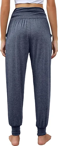 Vista 3 de Locoowai Paquete de 2 pantalones deportivos de yoga para mujer, cómodos pantalones deportivos con bolsillos, casuales, holgados, cómodos, de cintura