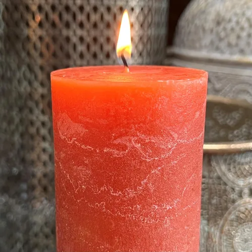 Vista 6 de Juego de velas de pilar de 3 piezas, cera de parafina, 68 horas de tiempo de combustión, mecha de algodón, tonos de ámbar jaspeado, marrón rústico