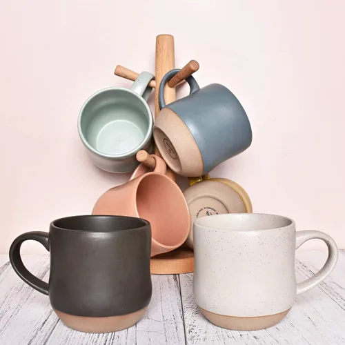 Vista 7 de Bosmarlin Juego de 2 tazas grandes de café moteadas de cerámica, taza de té grande, 17 onzas, aptas para lavavajillas y microondas (negro, 2)