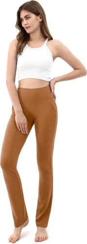 Vista 5 de ODODOS Pantalones de yoga de pierna recta para mujer con bolsillos, cintura alta, entrenamiento, gimnasio, casual, oficina, negocios, trabajo