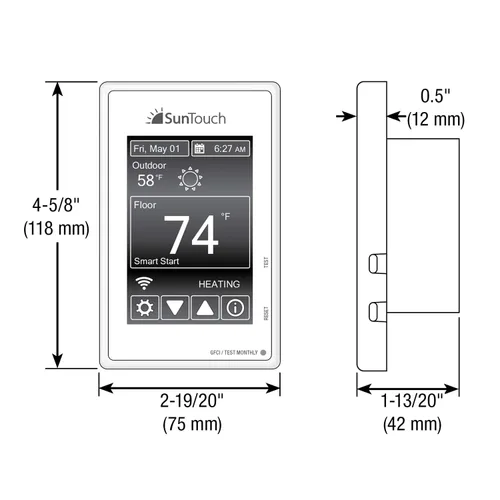 Vista 4 de SunTouch SunStat Command - Termostato programable con pantalla táctil a color para sistemas de calefacción por suelo eléctrico, múltiples opciones