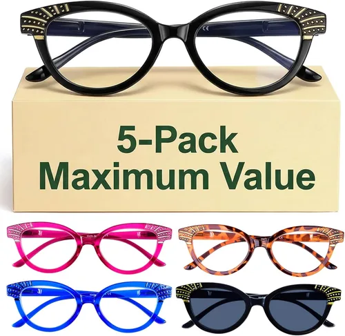 Vista 8 de Eyekepper Reading Glasses Women, Readers for Women, Stylish Cat Eye Design Paquete de 5 unidades.