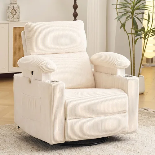 Vista 23 de Sillón reclinable eléctrico con balanceo para guardería con apoyabrazos ajustables, silla de lactancia con función de masaje y calor, reclinable