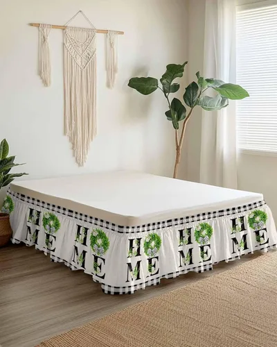Vista 8 de Falda de cama retro moderna, tamaño Queen de 16 pulgadas de caída, ajustable y elástica, plisada, con volantes de lujo para cama base individual
