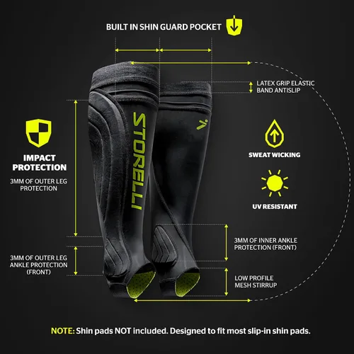 Vista 5 de Storelli BodyShield Espinilleras, Mangas de Espinilleras de Compresión Premium para Jugadores de Fútbol, Resistentes a los Rayos UV, Unisex, 1 Par