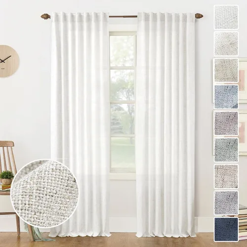 Vista 65 de Cortinas de Lino Natural Color Crema de 84 Pulgadas de Largo para Sala de Estar, Juego de 2 Paneles de Lino Texturizado con Trabillas Traseras