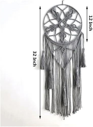 Vista 6 de Tapiz de atrapasueños, bohemio, macramé, tejido de algodón, hecho a mano, arte bohemio con borlas, adorno para dormitorio, sala de estar