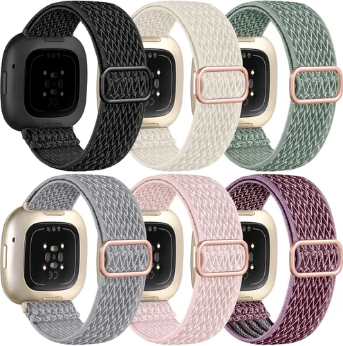 Vista 10 de Ouwegaga Banda elástica compatible con Fitbit Versa 4 bandas/Sense 2/Sense/Versa 3 bandas para mujeres y hombres, correa deportiva ajustable de A1