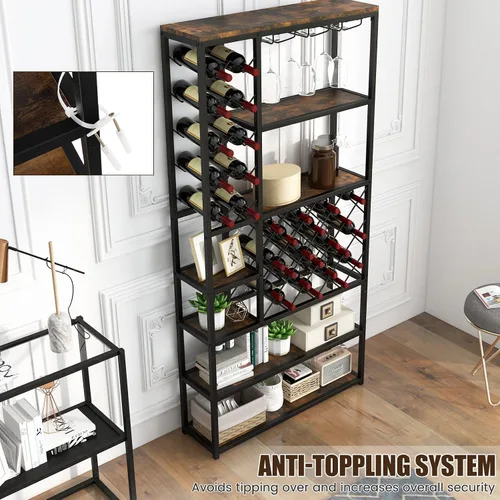 Vista 7 de Giantex Estante industrial para vino independiente, estante de almacenamiento de vino de metal para 27 botellas, estantes de almacenamiento de vino