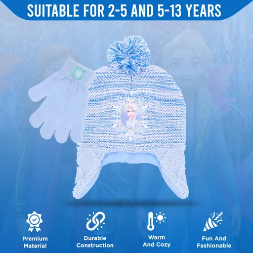 Vista 3 de Disney Frozen - Gorro de invierno para niñas y niños pequeños y guantes de nieve para niños Elsa y Anna con guantes de nieve