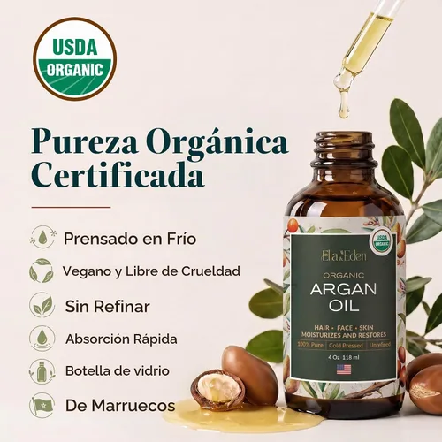 Vista 2 de Aceite de argán orgánico para el cabello, la cara y la piel, 100% puro