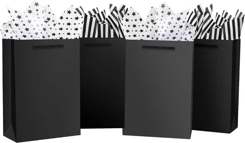Vista 17 de Paquete de 4 bolsas de regalo negras extra grandes, bolsas de regalo grandes con papel de seda, 16 x 6 x 12 pulgadas, bolsas de regalo para pequeñas