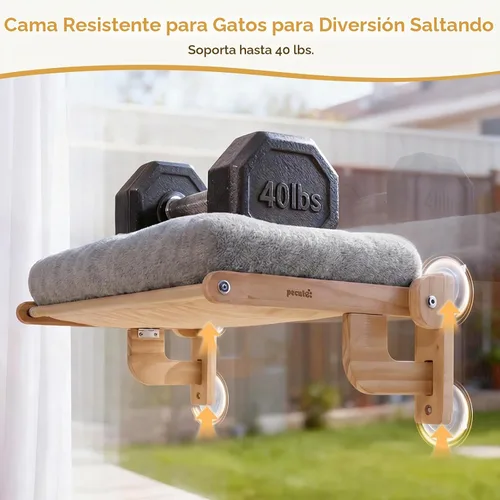Vista 3 de Pecute Hamaca plegable para ventana de gato, cama para gatos con cojín Gris