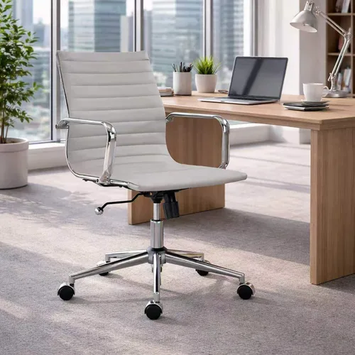 Vista 9 de Gray Office Chair, PU Leather Mid Back Adjustable Desk Chair Adjustable Height with Quiet Rolling Casters