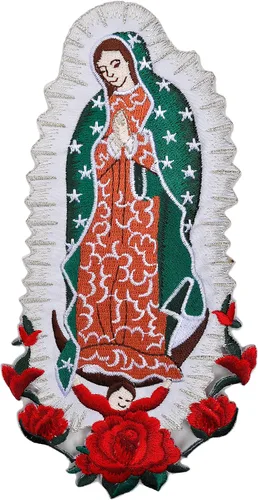 Vista 10 de Parche bordado para bautizo con la Virgen María, mi Señora de Guadalupe para planchar (plata, sin palabra, 4.75 x 2.75 pulgadas)