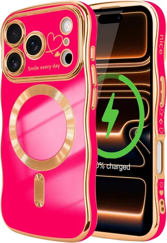 Vista 70 de LCHULLE - Funda magnética para iPhone 13 para mujeres y niñas, con forma ondulada, color azul bebé [Compatible with MagSafe] Cute Curly Wave, Love
