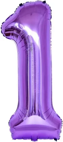Vista 2 de Globos morados del número 1 de 40 pulgadas con corona de princesa, globos de helio de aluminio número 1, decoraciones de fiesta de primer cumpleaños