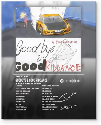 Vista 24 de Juice Wrld - Arte de Lienzo para Pared, Impresión de Póster de Portada de Álbum de Música, Póster de Rapero Cantante Arte Enmarcado, Arte de Lienzo
