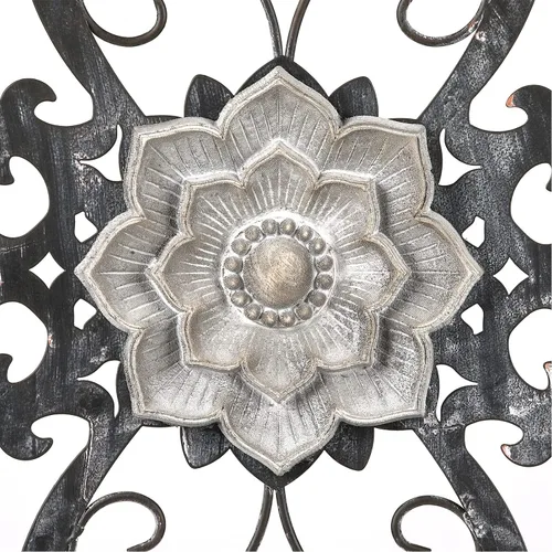 Vista 5 de Arte de pared de flores de metal, 15.75 x 9 pulgadas, decoración de pared floral de pergamino de metal, escultura de pared colgante con flor bohemia