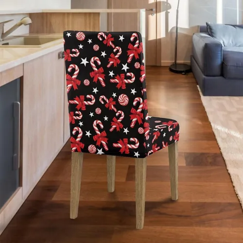 Vista 6 de HUGS IDEA Fundas para sillas de comedor de Navidad, bastón de caramelo, elásticas, fundas para sillas Parsons para comedor, lavables, fundas