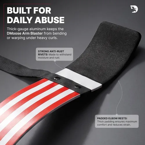 Vista 3 de DMoose Fitness Brazo Blaster para bíceps y tríceps – Aluminio resistente, acolchado suave para el cuello y correas ajustables – Soporte de rizo