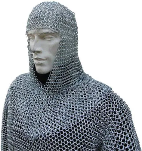 Vista 2 de Conjunto y camisa medieval de malla y armadura Coif