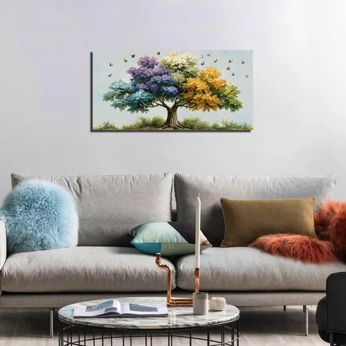 Vista 6 de Kepgonegu Arte de pared de árbol de la vida grande para sala de estar, paisaje, impresiones en lienzo coloridas de mariposas para dormitorio