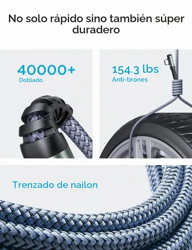 Vista 6 de AINOPE Cable USB C a USB C de 240 W de carga rápida de 1.5 pies, cable de carga rápida tipo C en ángulo recto para iPhone 16 Pro Max Plus, iPhone