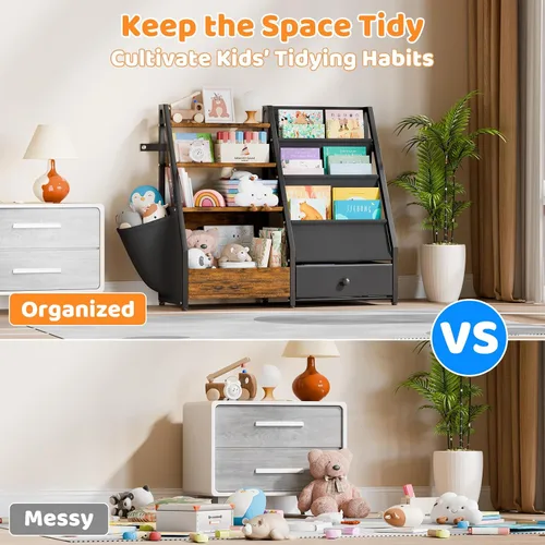 Vista 6 de HAVLOTII Estantería para niños y almacenamiento de juguetes, estante para libros para habitaciones de niños, estantería para bebés para guardería