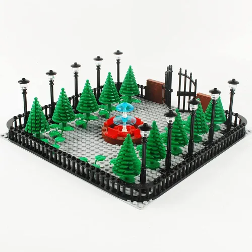 Vista 4 de Bloques de construcción de parques, accesorios para fuentes, juego de calles, kit de ladrillos de construcción, juego de construcción de bricolaje