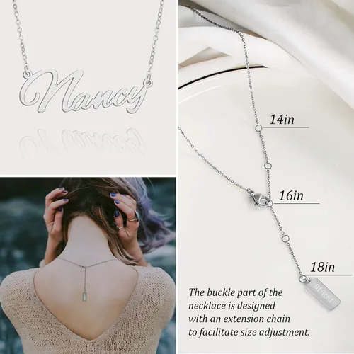 Vista 5 de BUREI Women Name Necklace Personalized 14K Gold Plated Name Necklace Nameplate Pendant Jewelry Gift