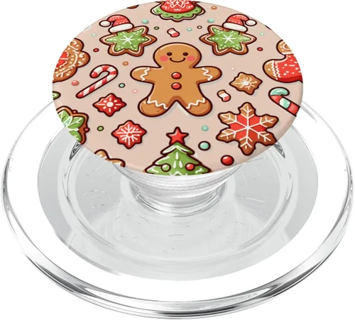Vista 8 de Árbol de Navidad Luces de pan de jengibre copo de nieve amantes de las galletas PopSockets estándar PopGrip