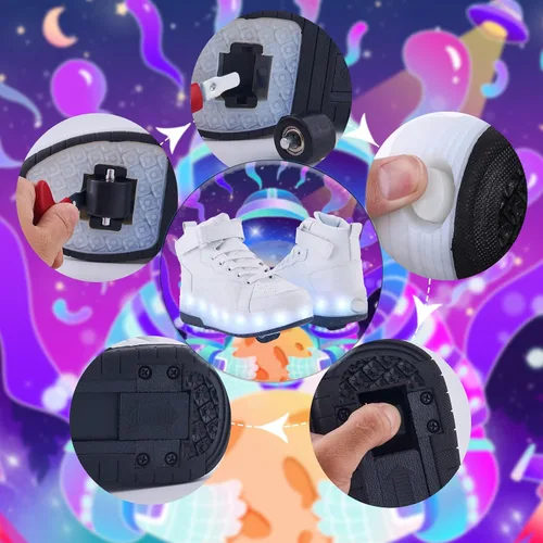 Vista 5 de PYYIQI Zapatos con luz LED, zapatos de patinaje con ruedas para niños y niñas, tenis para exteriores para niños