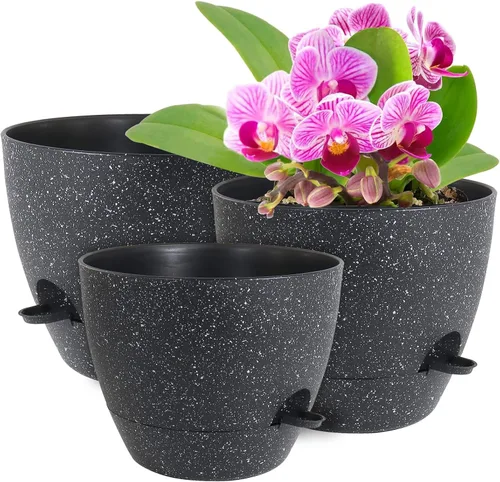 Vista 14 de WSMKSZ Macetas de riego automático medianas de 10/9/8 pulgadas, macetas con agujeros de drenaje de malla para plantas de jardín de interior y Negro