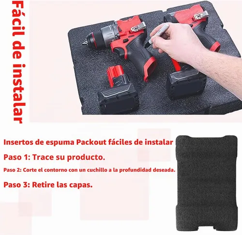 Vista 3 de Packout - Inserto de espuma 48-22-8435 se adapta a Milwauke Foam Packout Insert y caja de herramientas de espuma (2 piezas)
