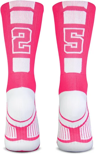 Vista 6 de ChalkTalkSPORTS Calcetines de equipo personalizados - Calcetines con números rosados Elige tu número