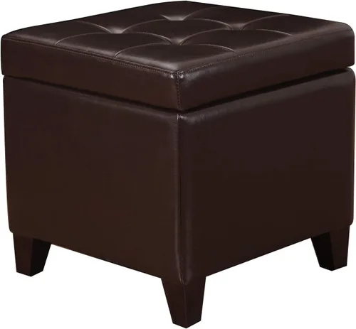 Vista 28 de Adeco Otomana moderna de cuero con ruedas, otomana cuadrada negra rodante de 18.8" con almacenamiento, taburete de tocador tapizado acolchado